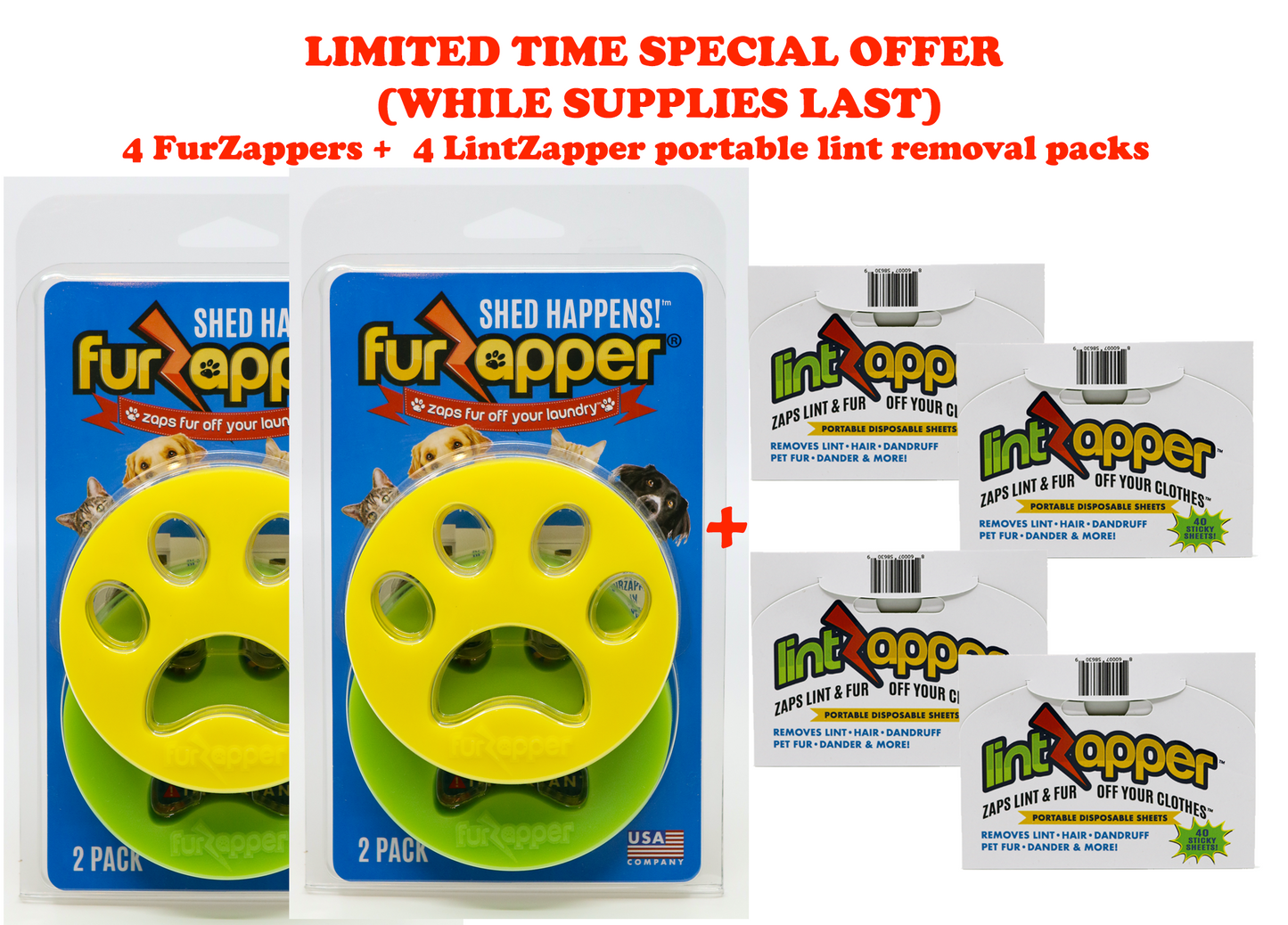 Special Edition Bundle (Limited Time) 4 FurZappers/ 4 LintZappers